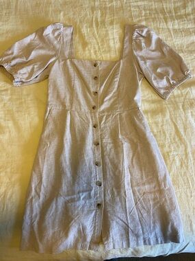Linen Oatmeal Square-Neck Dress